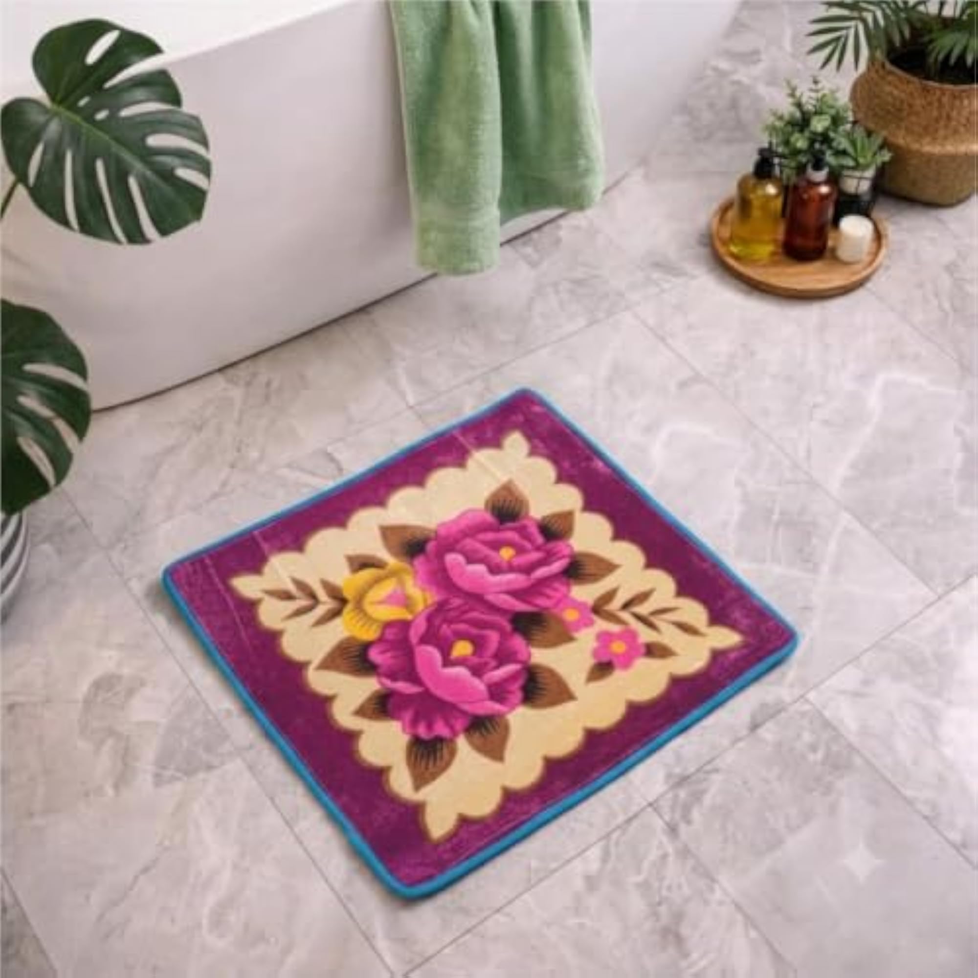 Soft Absorbent Hand-Tufted Wool Bath Mat for Bathroom